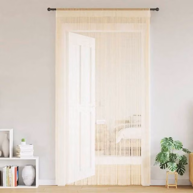 Berkfield Home String Curtains, 2 Pack, Beige, W: 100 cm, H: 250 cm