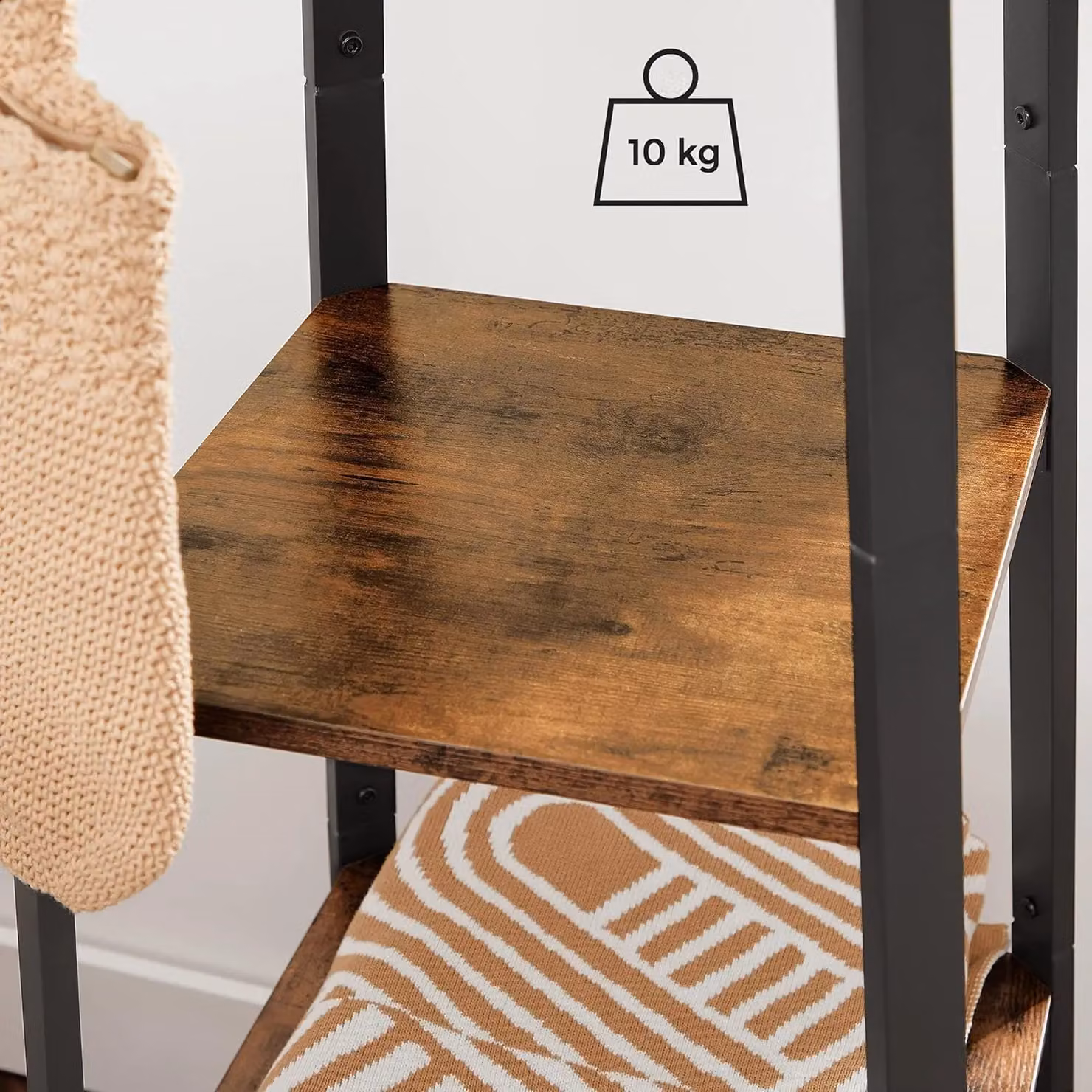 VASAGLE Industrial Ladder Coat Stand with 3 Shelves and Hooks in Brown – 5