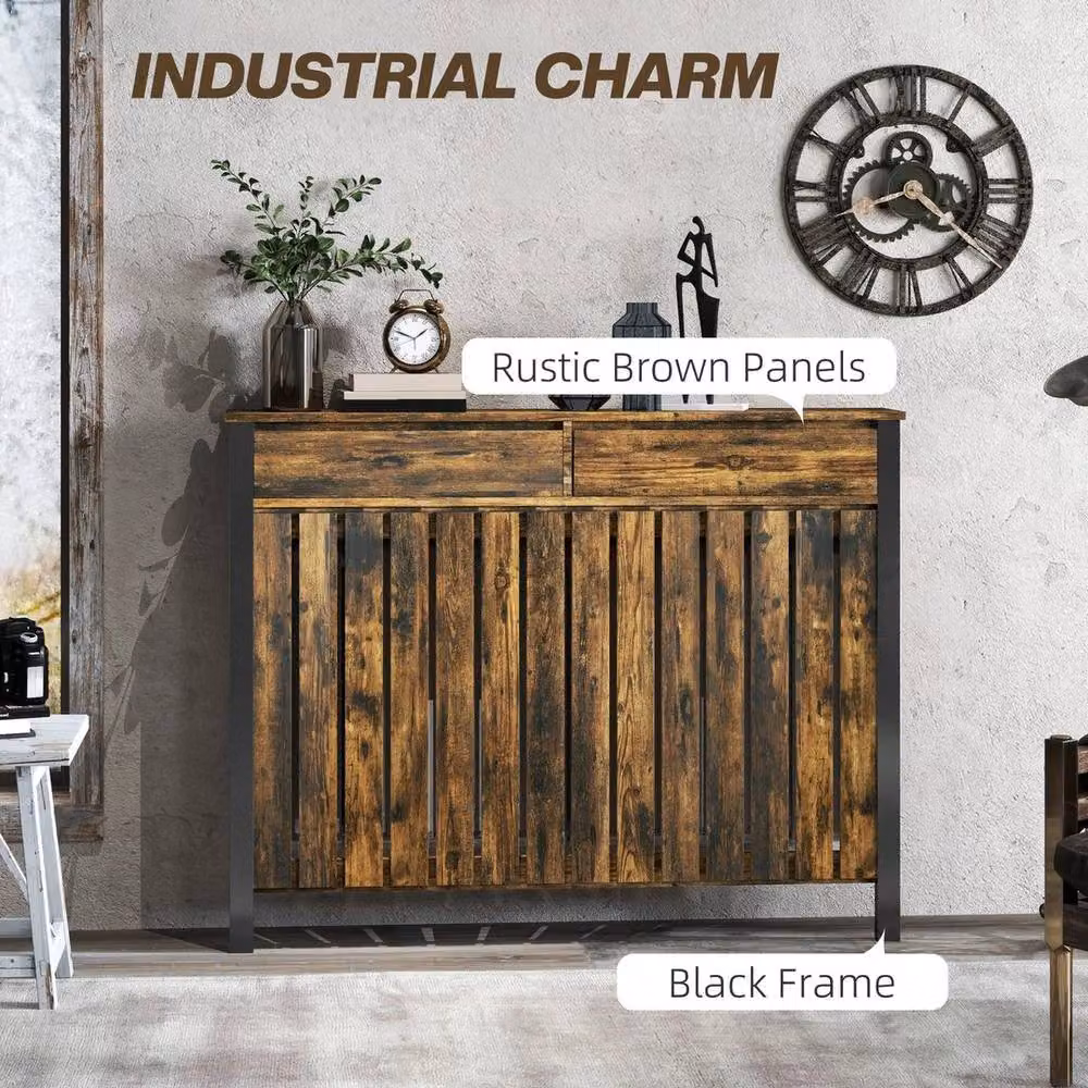 NESTLUNE Large Radiator Cover with Drawers and Vertical Slats, Brown, W: 119 cm, D: 19 cm, H: 93 cm – 5