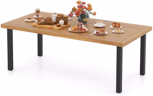Costway Extendable Rectangular Patio Dining Table for 8 Adults with Natural Acacia Wood Tabletop – 1