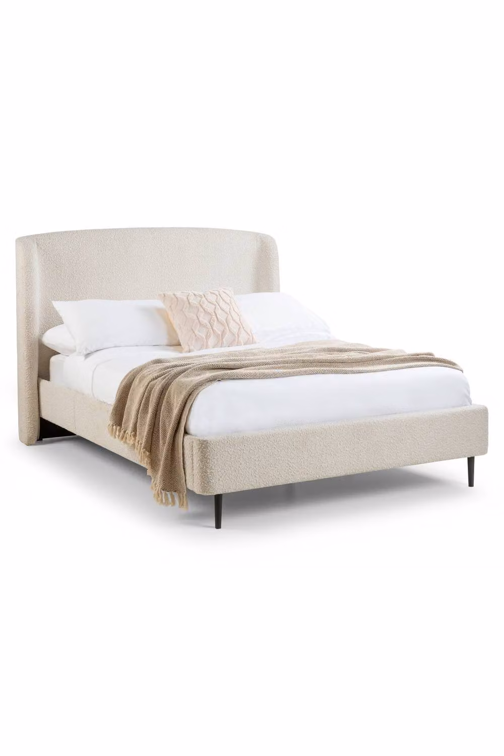 Julian Bowen Eden Modern Upholstered Bouclé Bed Frame in White, W/D/H: 140 x 200 cm – 3