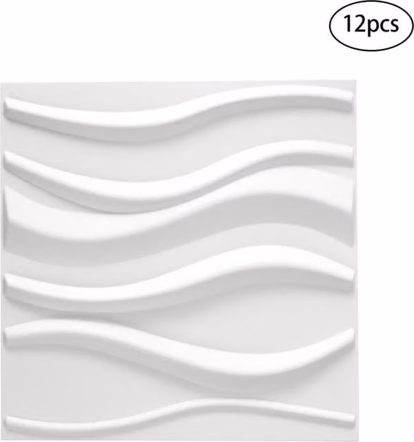 Livingandhome 12-Piece 3D Concave-Convex Relief PVC Wallpaper Wall Panels, White, Depth: 1.5 cm