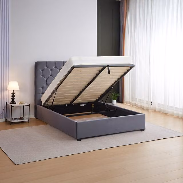 Seconique Madison Ottoman King Size Bedframe in Grey Velvet, W/D/H: 180 x 200 cm