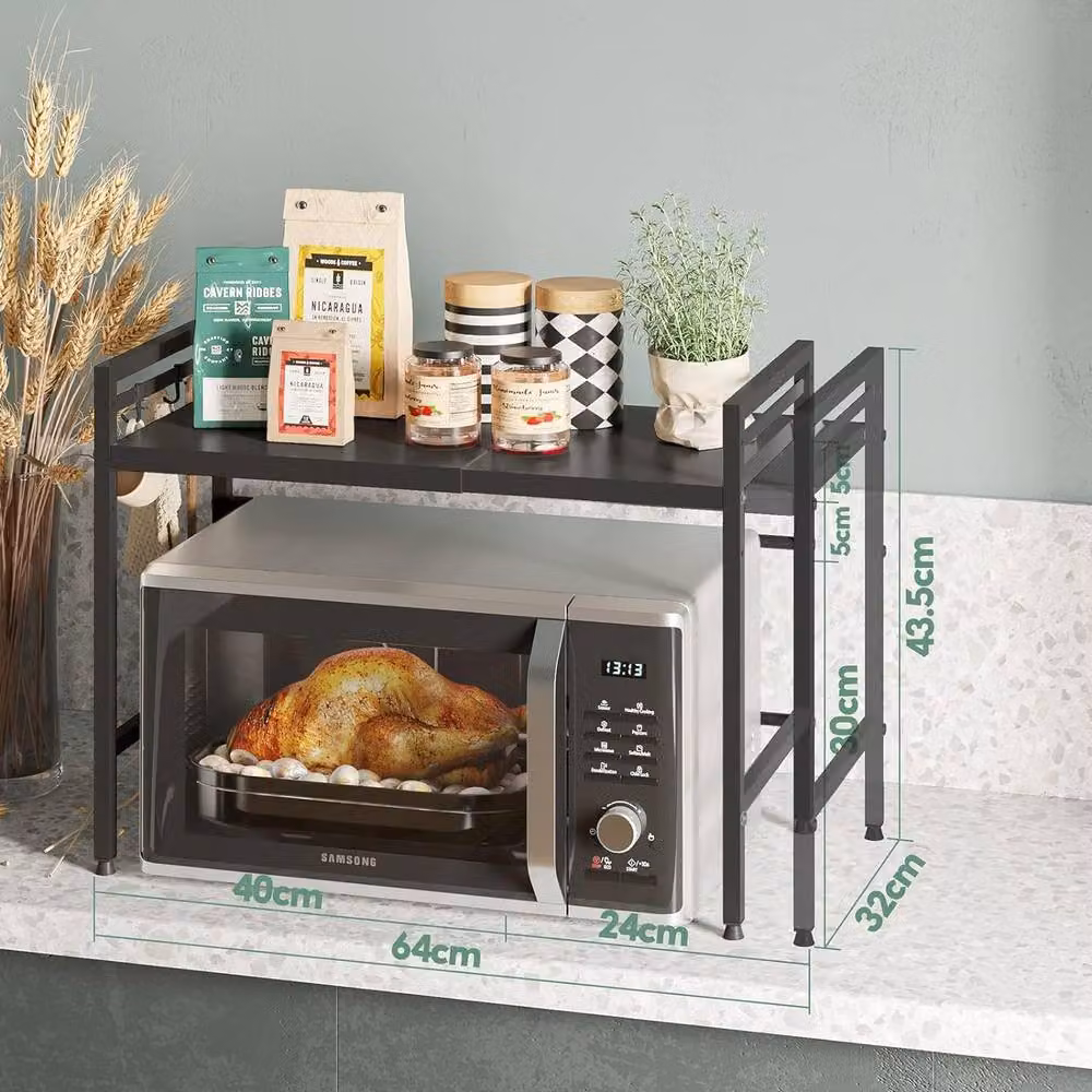 Dprodo Expandable Black Metal Kitchen Microwave Stand with Adjustable Shelves – 2
