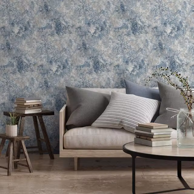 Muriva Perico Stone Abstract Washable Paper Wallpaper in Grey and Blue