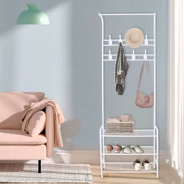 SPETLEK Hall Tree with Bench and Dual Hook and Rail Matrix in White
