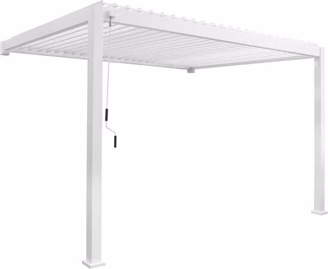 Sweekeew White Aluminium Lean-to Pergola with Louvered Roof, W 400 cm x D 300 cm x H 258 cm – 1