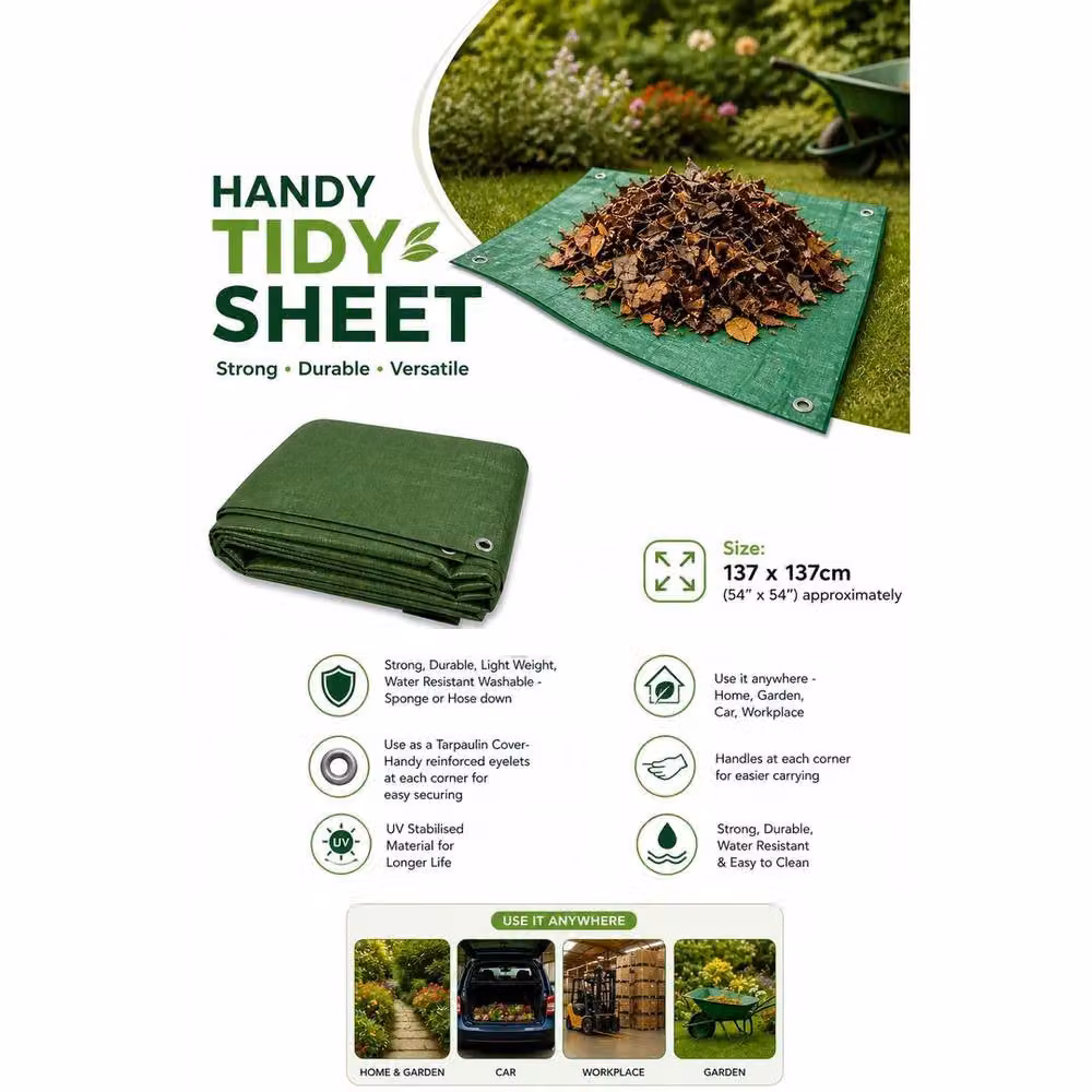 FLAVORA Heavy Duty Multi-Purpose Tarpaulin Sheet, Green, W/D: 137 x 137 cm – 4
