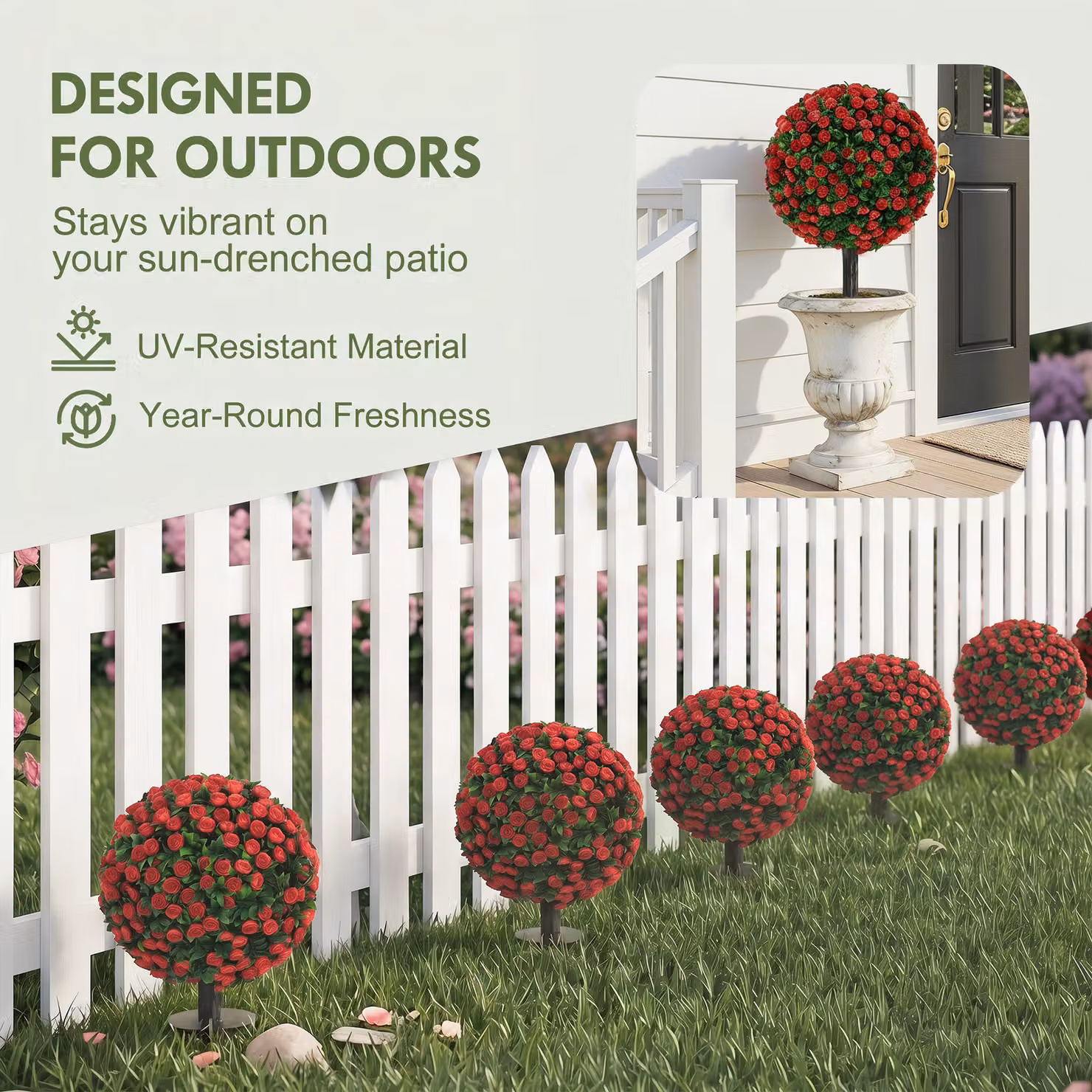 HOMCOM 2-Pack Red Artificial Rose Topiary Trees, UV Resistant, Height: 55 cm – 4
