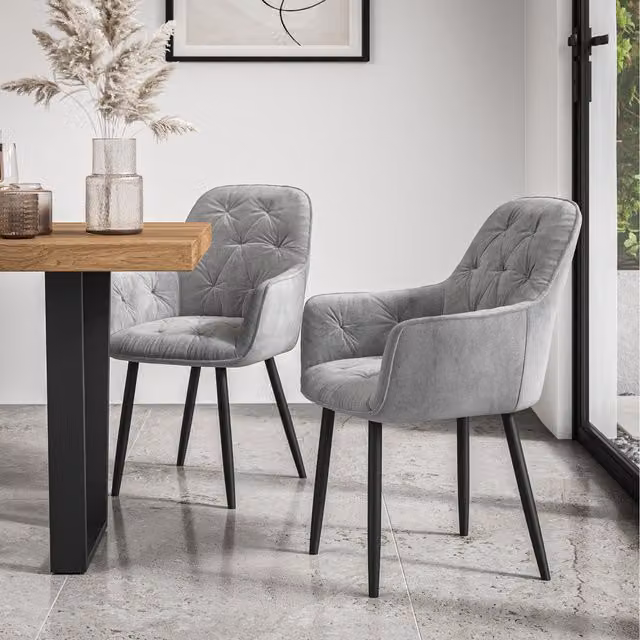 More4Homes Set of 8 Anika Modern Grey Velvet Dining Chairs