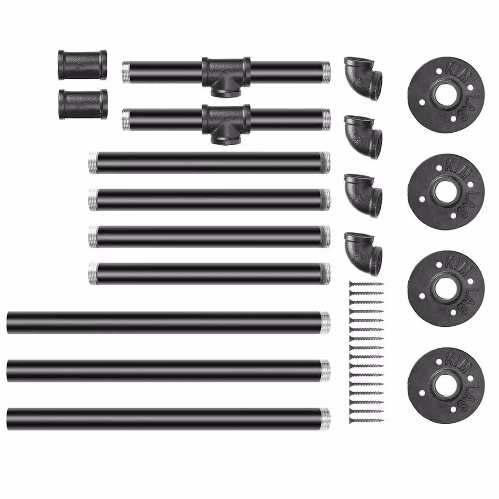 FORGEVIO Industrial Pipe Wall Clothes Rail in Matt Black, W: 109 cm, D: 50 cm, H: 2.54 cm – 5