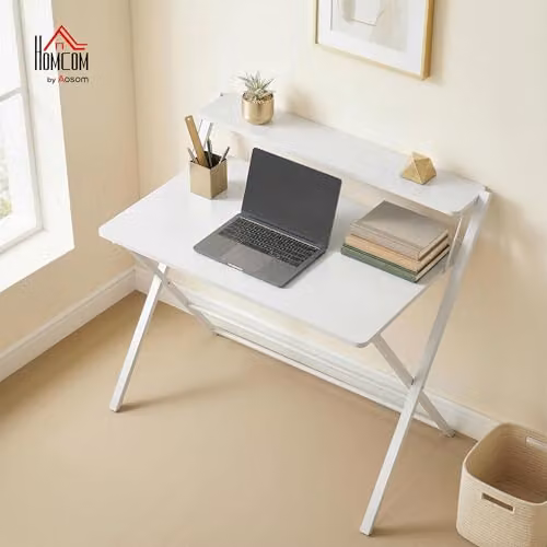 HOMCOM Modern Folding Computer Desk in White, W/D/H: 86 x 66 x 82 cm – 2
