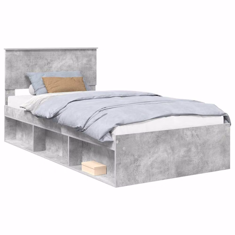 Berkfield Home Modern Grey Bed Frame in Solid Pine and Engineered Wood, W/D/H: 100 x 200 cm – 2