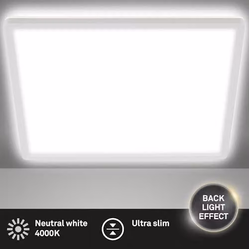 Briloner Leuchten Square LED Ceiling Light with Backlighting Effect, White, W/D/H: 42 x 42 x 2.9 cm – 5