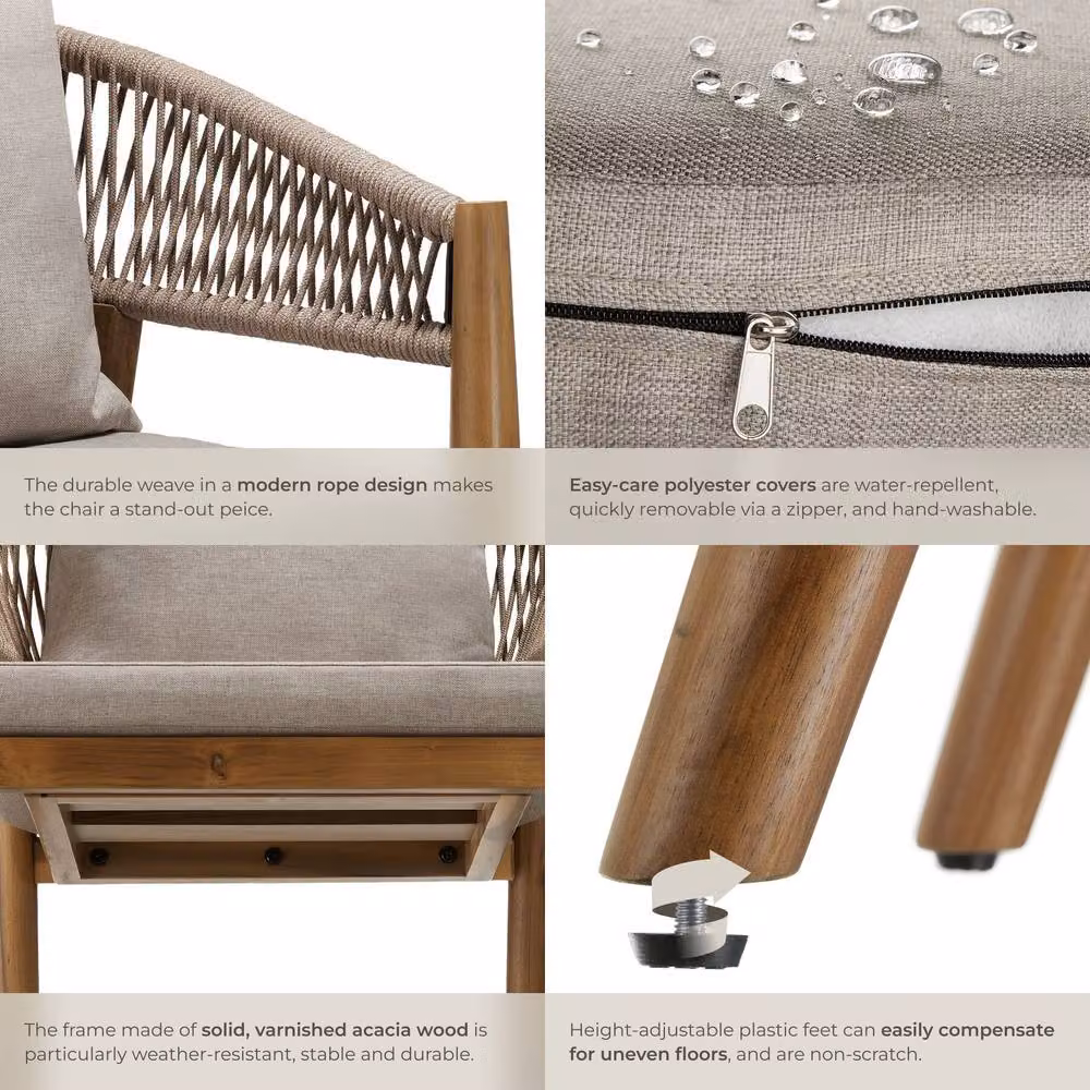 tectake Manacor Garden Chair in Sand with Fabric Cushions and Armrests – 5