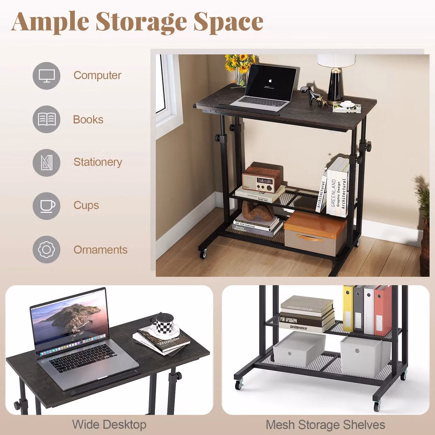 Costway Height Adjustable Mobile Sit Stand Desk with Tilting Top and Castors in Black – 6