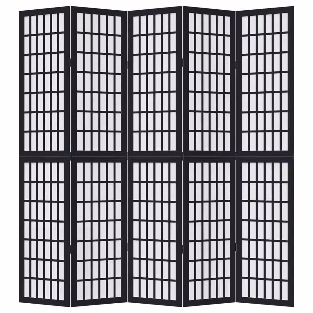 Berkfield Home 5-Panel Room Divider in Black Solid Paulownia Wood – 3