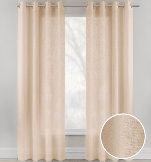 Tyrone Textiles Pair of Plain Eyelet Sheer Linen-Look Voile Panels in Beige, Brown, Height: 183 cm