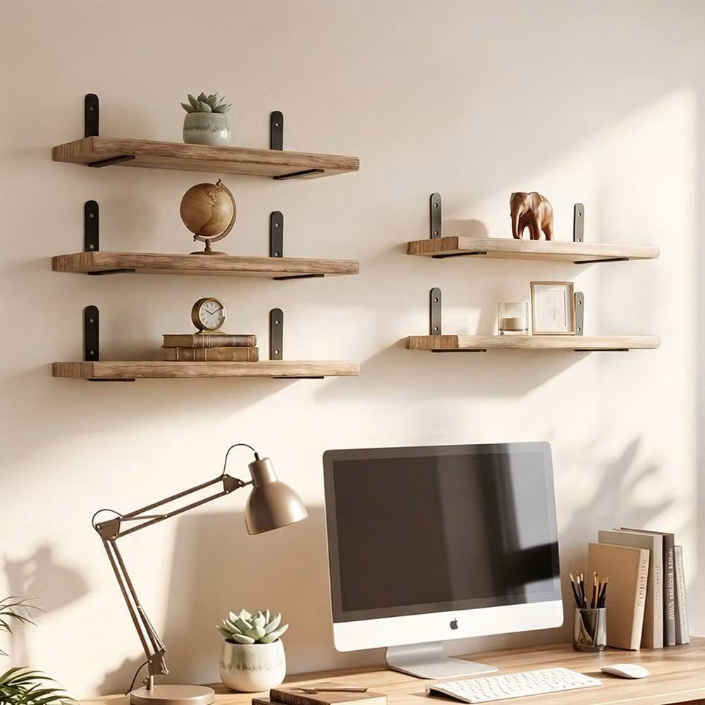 Levede Set of 5 Rustic Wood Wall Mounted Floating Shelves in Brown – 2