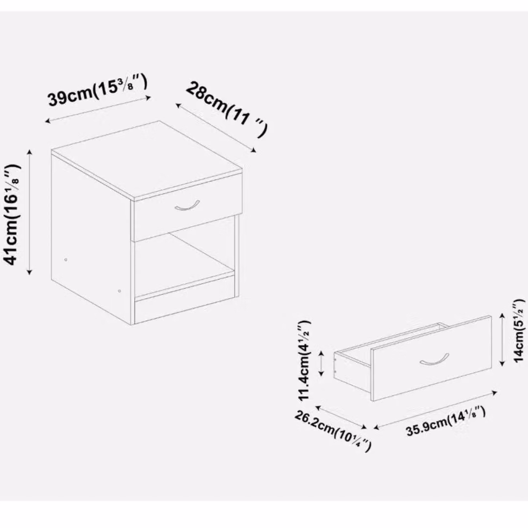 EONLION Set of 2 Modern Single Drawer Nightstands in Matt Dark Grey – 2