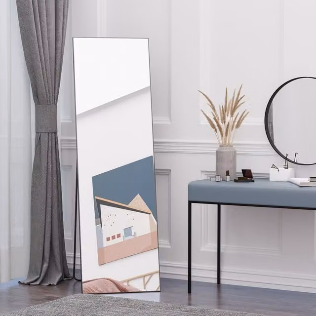 HOMCOM Full Length Rectangular Dressing Mirror, Black, Floor Standing or Wall Mount