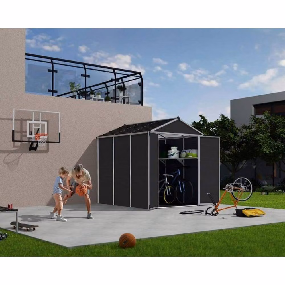 Palram Rubicon Garden Shed in Dark Grey, L229 x W185 x H217 cm – 3