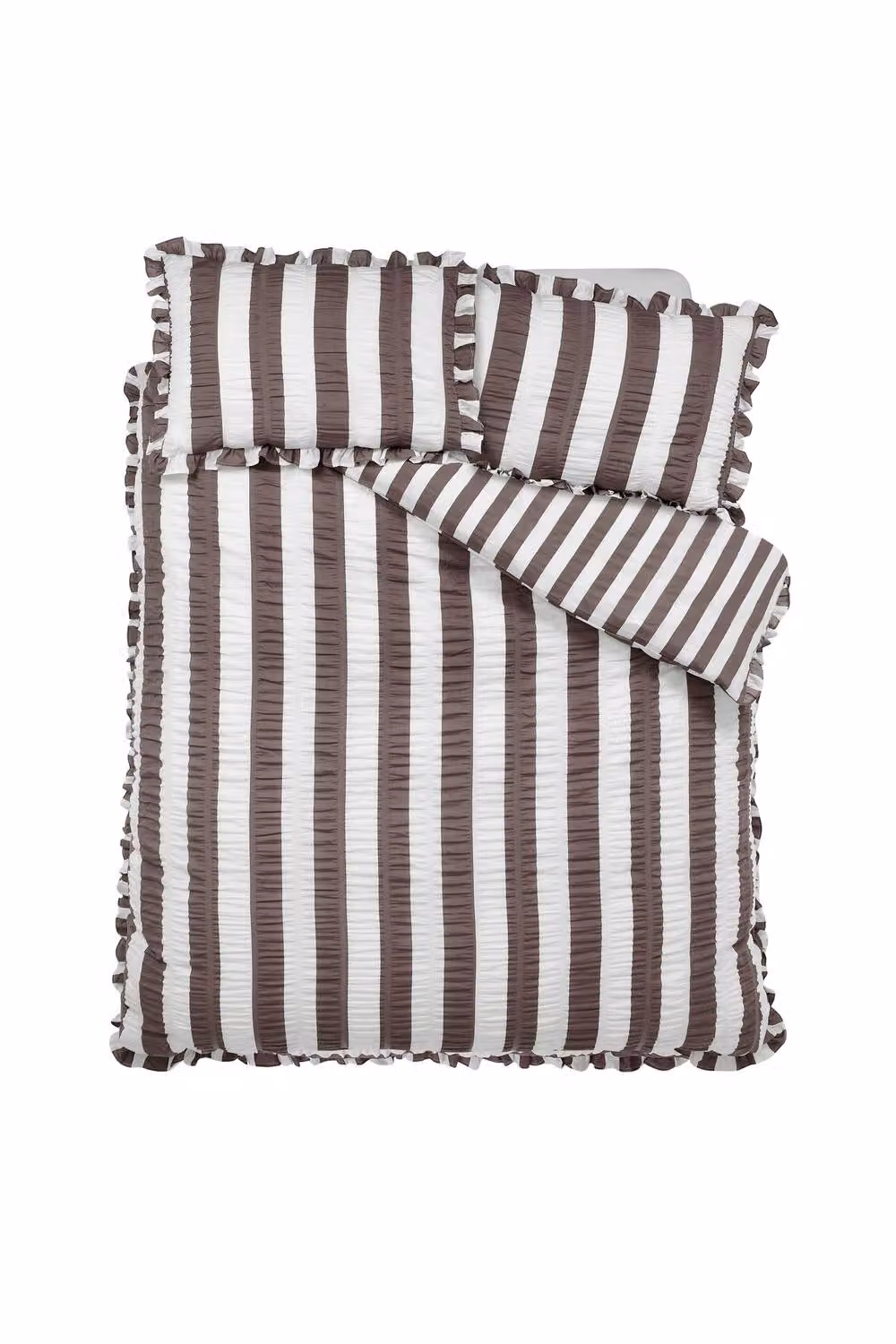 Catherine Lansfield Seersucker Frill Stripe Duvet Cover and Pillowcase Set, Brown, W/D/H: 220 x 230 cm – 7