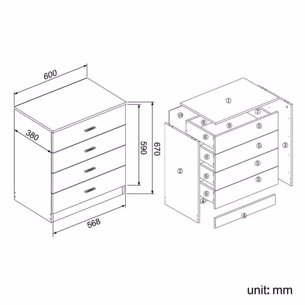 ERGOVEXA Black 4 Drawer Chest of Drawers for Bedroom Clothes Storage – 2