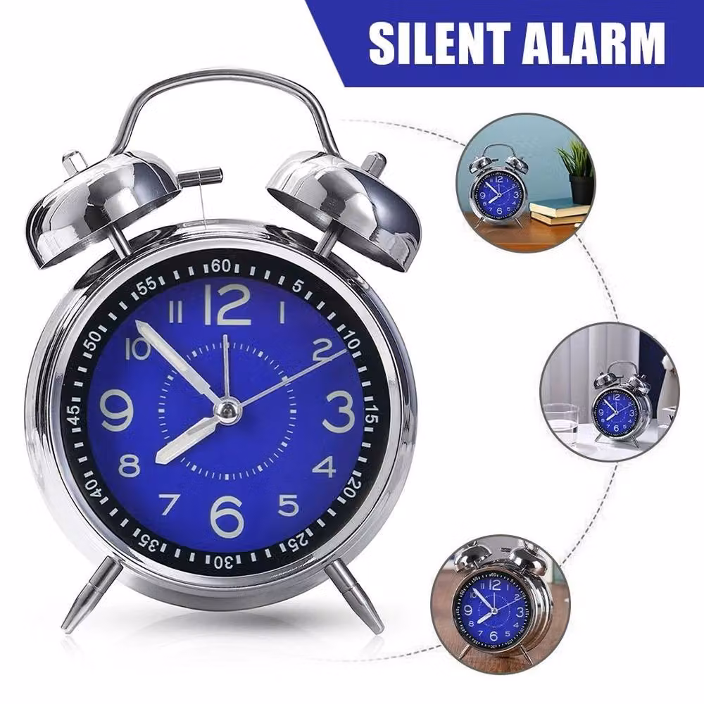 NESTLUNE Super Loud Double Bell Alarm Clock in Silver – 4