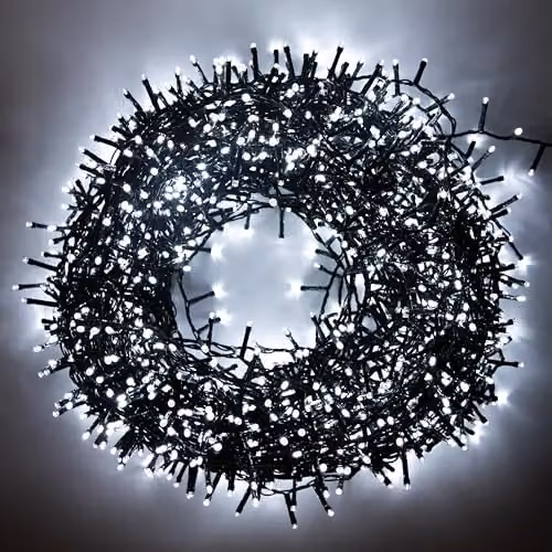 Shatchi 750 LED Cool White Compact Cluster Fairy Lights with Green Cable and 8 Multifunction Modes