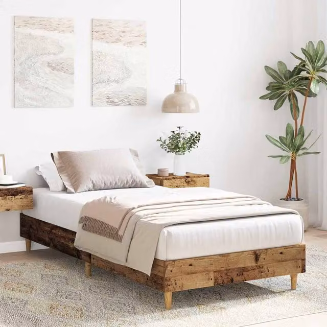 Berkfield Home Durable Rustic Bed Frame in Brown, W/D/H: 90 x 200 cm