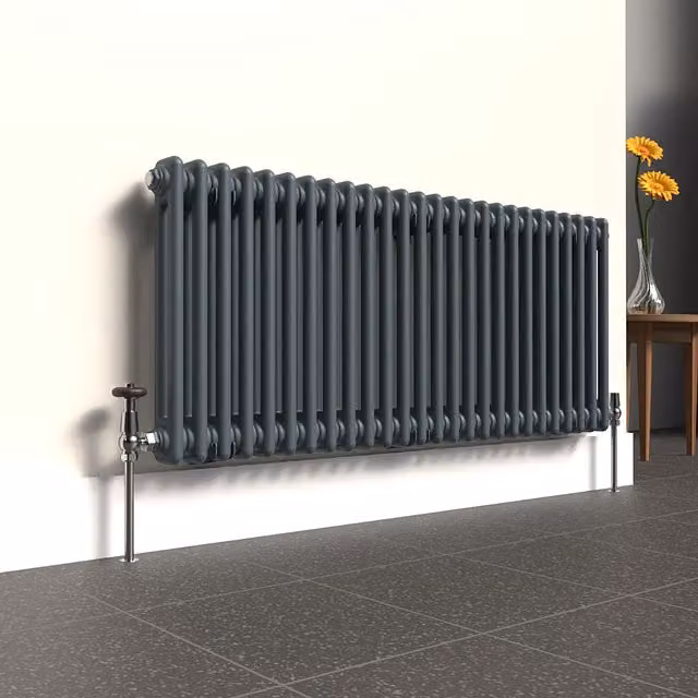 Lux Heat Horizontal 2 Column Steel Radiator in Grey, W: 119 cm, H: 50 cm
