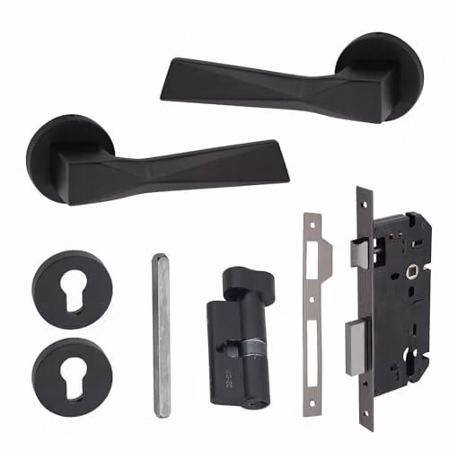 Golden Grace Aura Euro Lock Handles with 70mm Key and Thumbturn in Matt Black