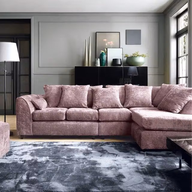 Abakus Direct Harriet Large Right Facing Corner Sofa in Pink Crushed Chenille Fabric