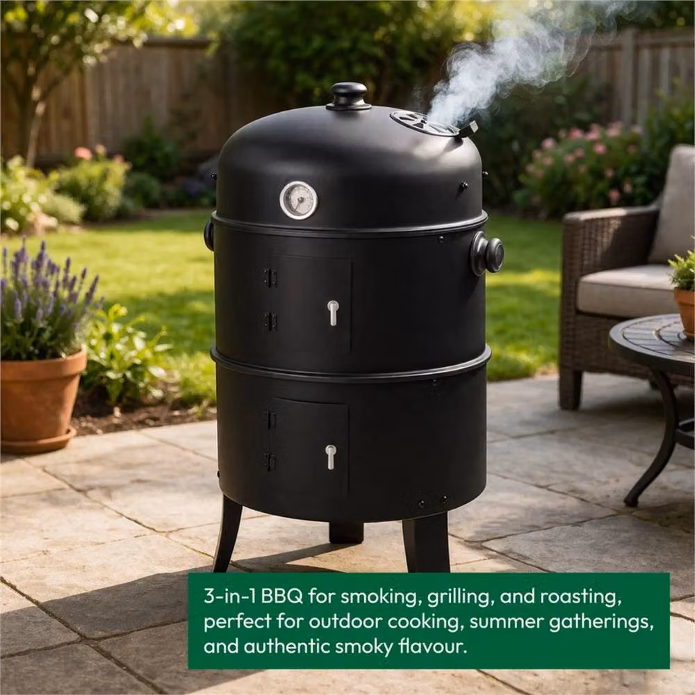 Nordara Vertical Charcoal BBQ Smoker and Outdoor Barbecue Grill in Black, W/D/H: 50 x 70 x 80 cm – 3