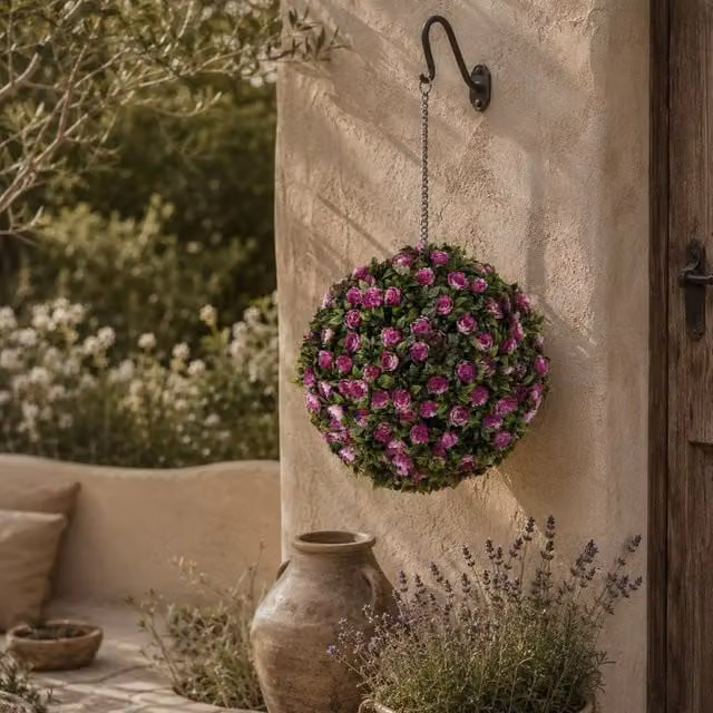 Wyld Haus Liso Set of 2 Purple UV Resistant Artificial Rose Topiary Balls, Diameter: 28 cm – 1