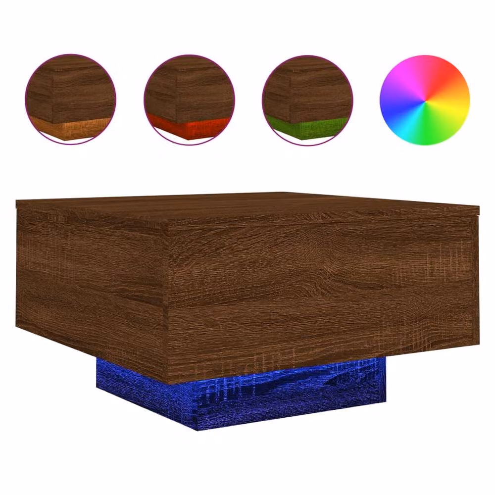 Berkfield Home Modern Square Coffee Table with LED Lights in Brown Oak, W/D/H: 55 x 55 x 31 cm – 2