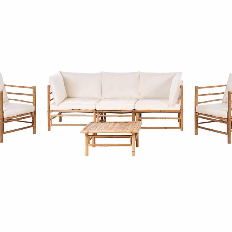 Wyld and Coco Garden Luxe Modular Bamboo Sofa Set in Brown with Off-White Cushions