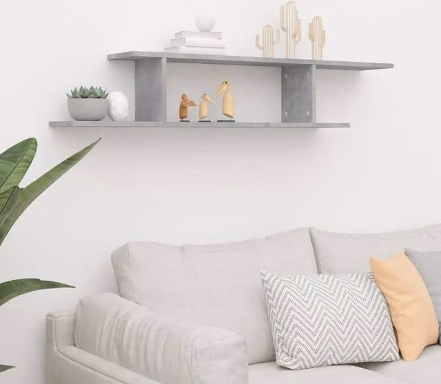 Berkfield Home Wall-Mounted TV Shelf in Concrete Grey, W/D/H: 125 x 23 x 18 cm