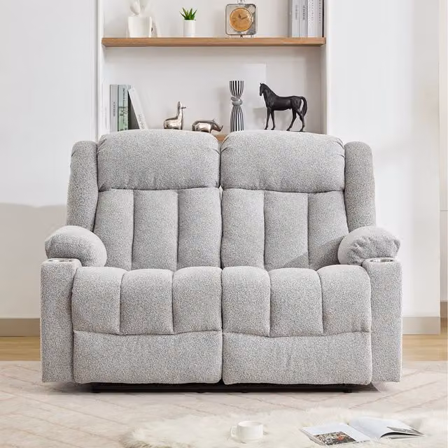 Artemis Home Lovell 2 Seat Manual Recliner Sofa with Cup Holders in Grey Bouclé Fabric