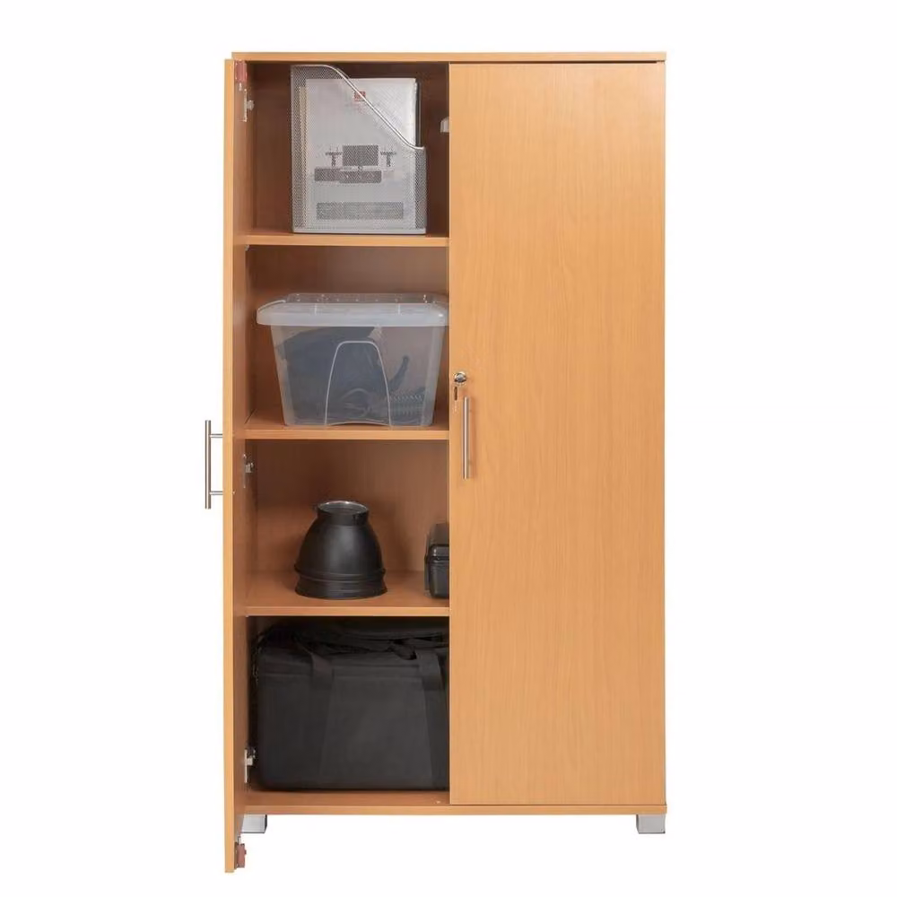 FORGEVIO Beech Wood Storage Cabinet in Natural Brown with 2 Lockable Hinged Doors – 2