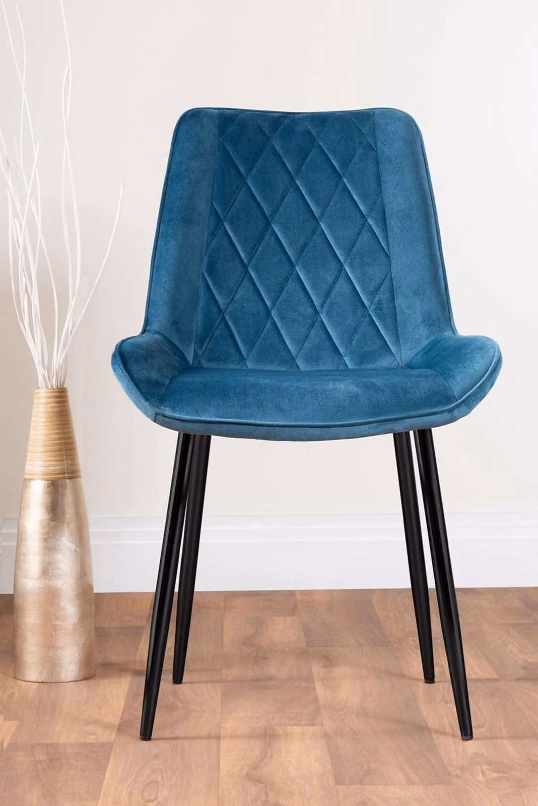 FurnitureboxUK Santorini Brown Round Dining Table and 6 Blue Pesaro Chairs with Black Legs – 3