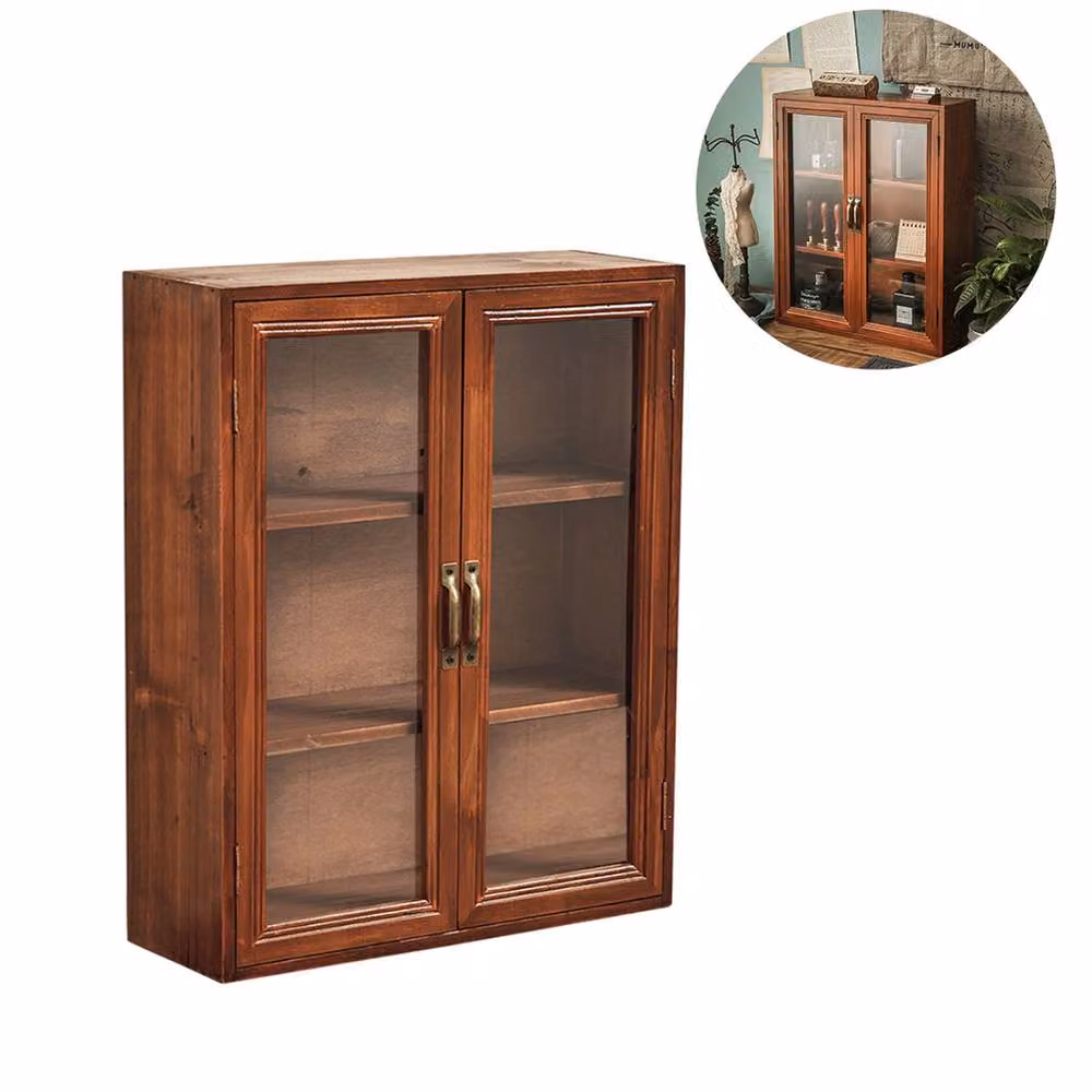 Garden Sanctuary Rustic Wood 2 Door Desktop Storage Organiser in Brown – 3