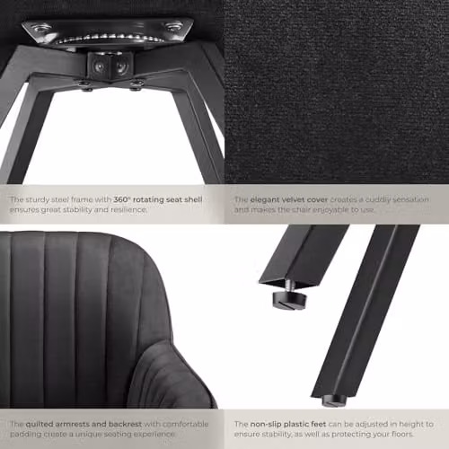 tectake Set of 4 Modern Black Armchairs for Dining Room, Kitchen or Home Office – 6