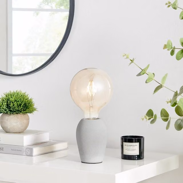 FurnitureboxUK Kayla Industrial Grey Concrete and Smoked Glass Table Lamp
