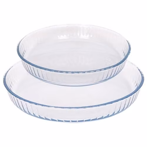 Argon Tableware Optical Round Glass Oven Dish Set, 2-Piece Transparent Baking Casserole and Roasting Tray Set, Microwave and Freezer Safe – 1