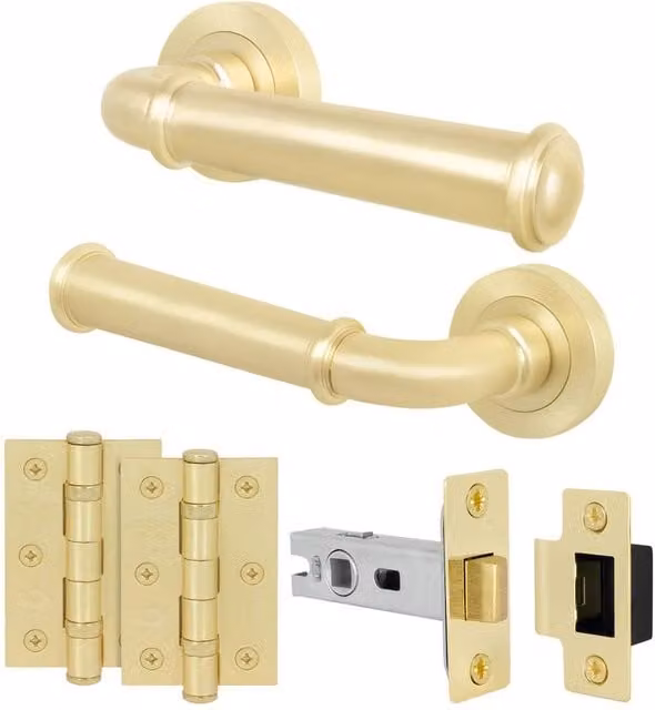AFIT Satin Brass Door Handle Latch Set in Gold, 150 x 150 mm