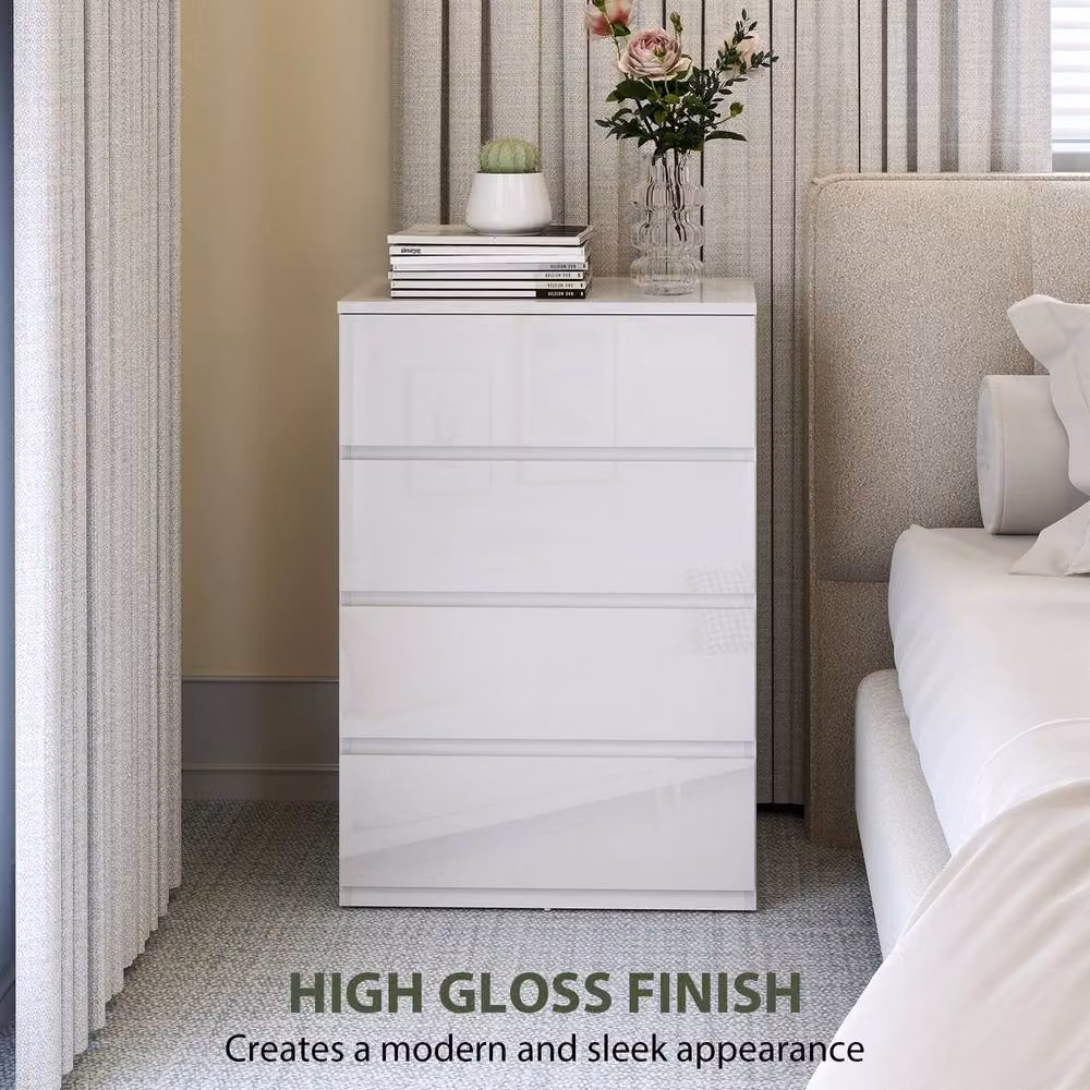 HOMCOM Modern High Gloss 4 Drawer Bedroom Chest of Drawers in White – 3