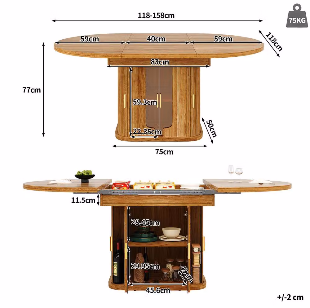 STILVORA Extendable Modern Dining Table in Brown with Telescopic Pull Out Storage – 3