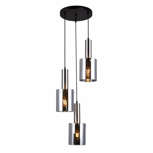 Netlighting Modern Suspended Pendant Light with Grey Glass Shades and Silver Metal Finish, 3 x E27